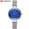 CURREN 9032 Creative Womens Watches with Stainless Steel Mesh Strap Charming Quartz Wristwatch Ladies Unique Dial Female Clock